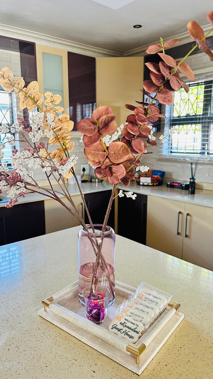 Welcome flowers and treats on the kitchen island
