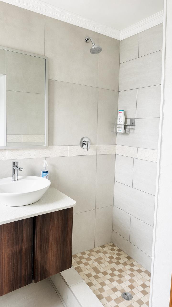 Contemporary bathroom with modern fixtures