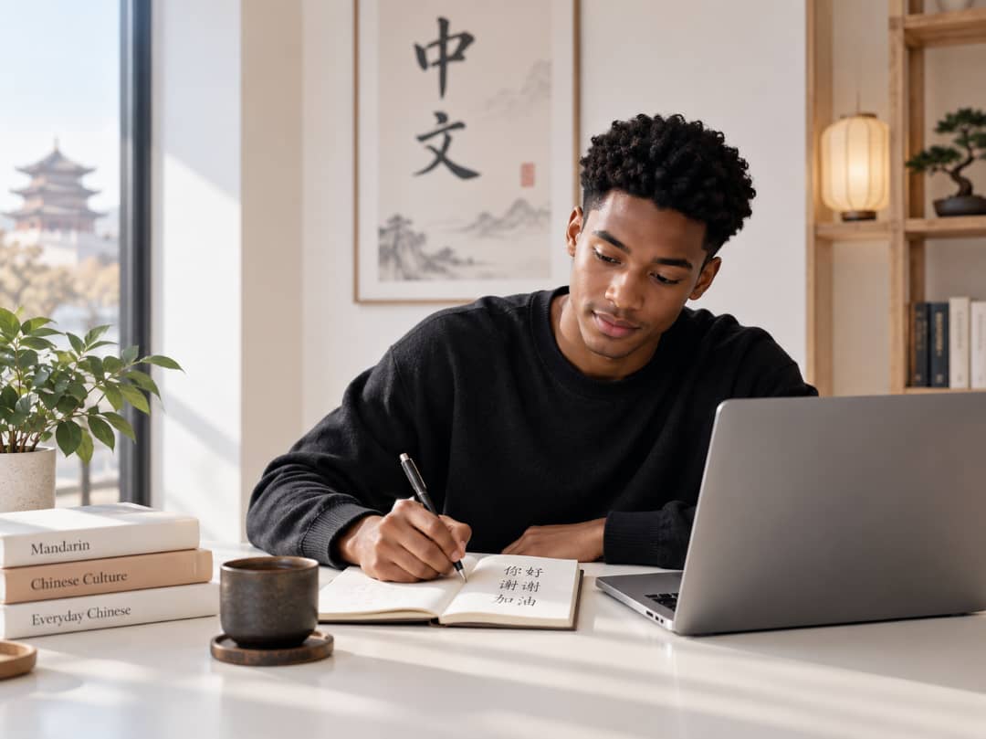 Student attending an online Mandarin lesson