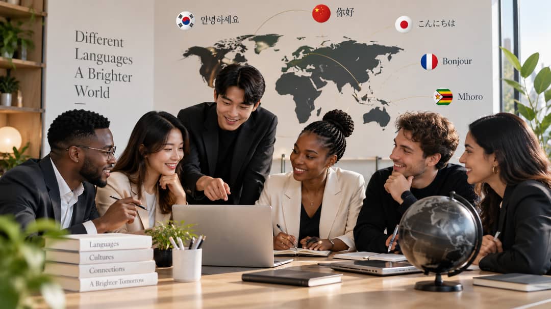 A diverse group learning languages together