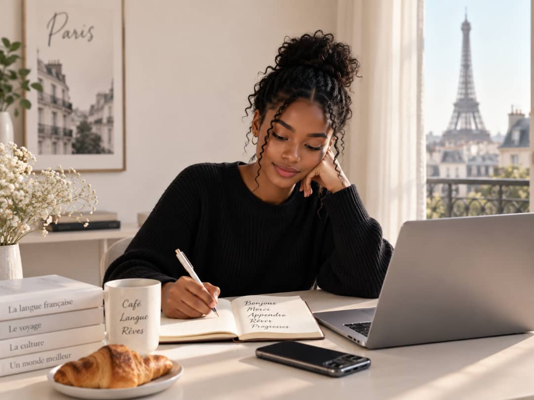 Learner studying a language at home