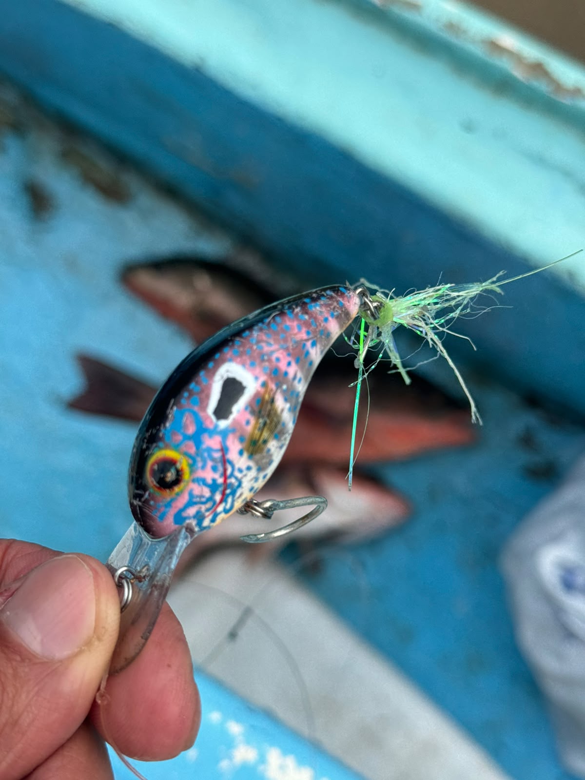 Señuelo de pesca sobre una embarcación