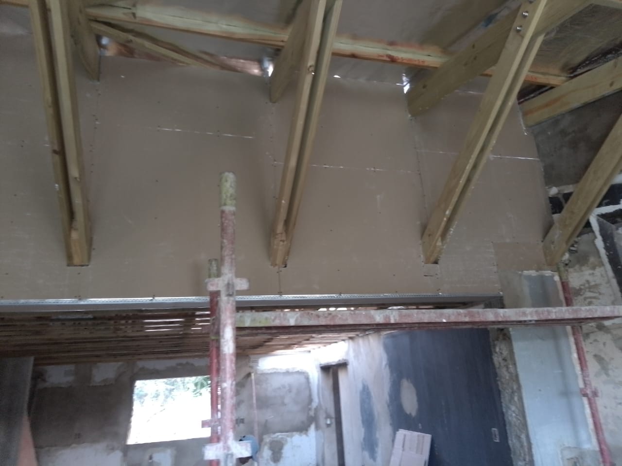 Ceiling boards and framing in progress