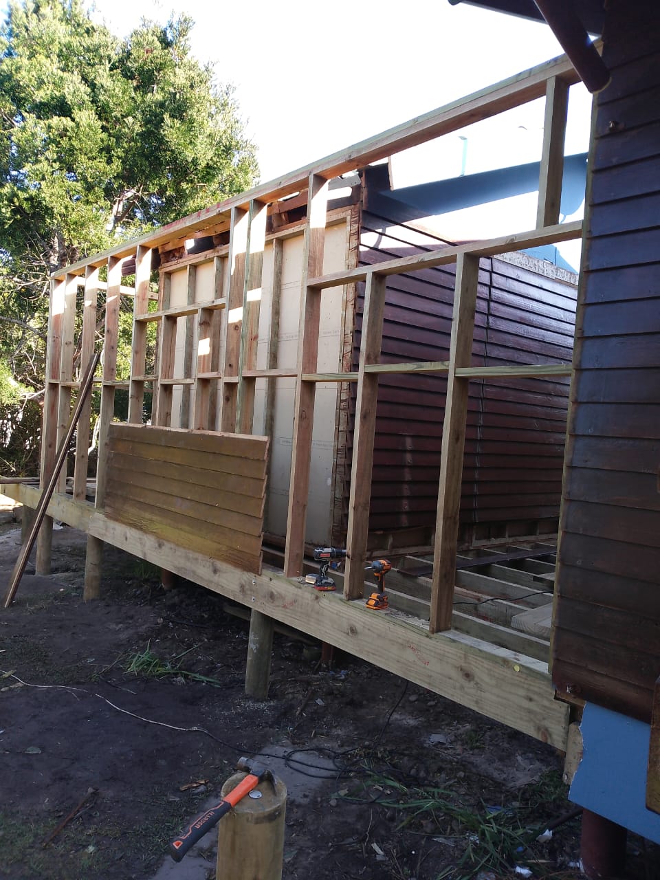 Timber wall framing in progress