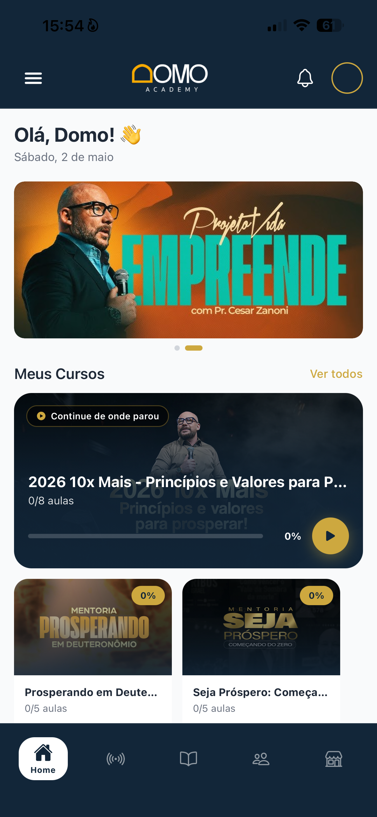 App DOMO - Tela inicial