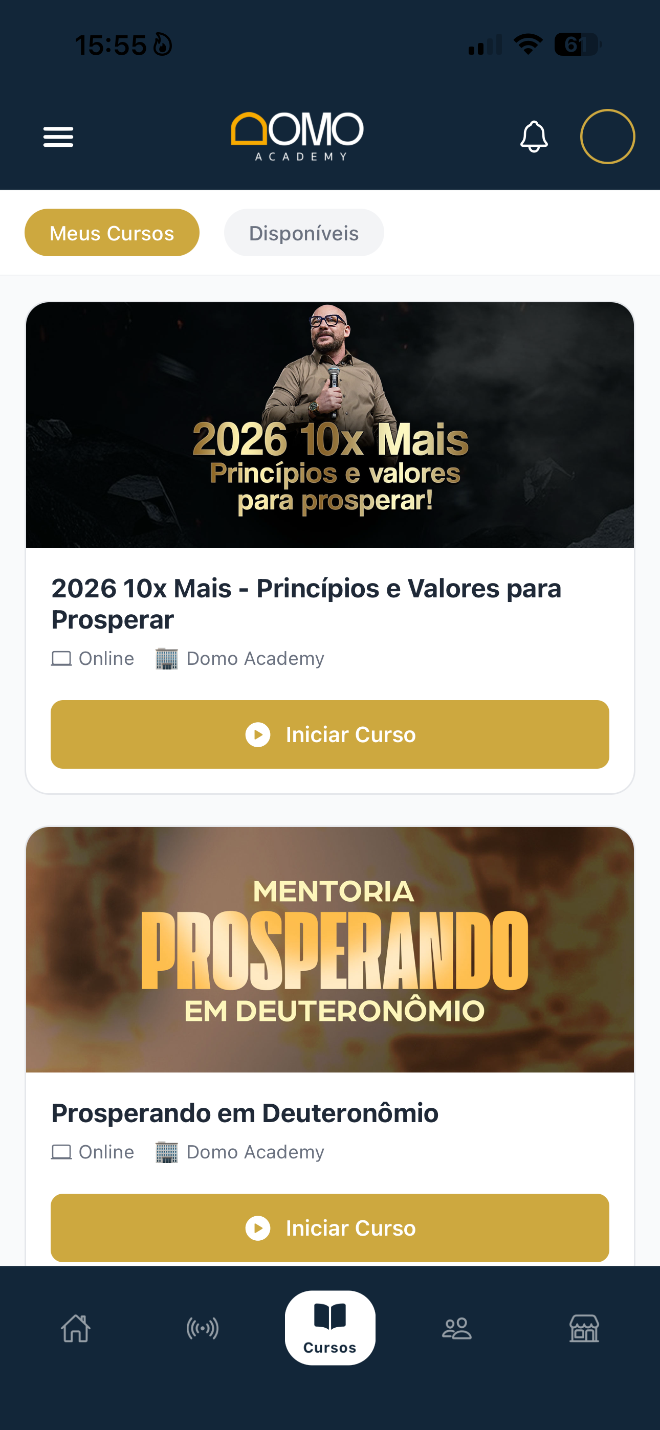 App DOMO - Lista de cursos