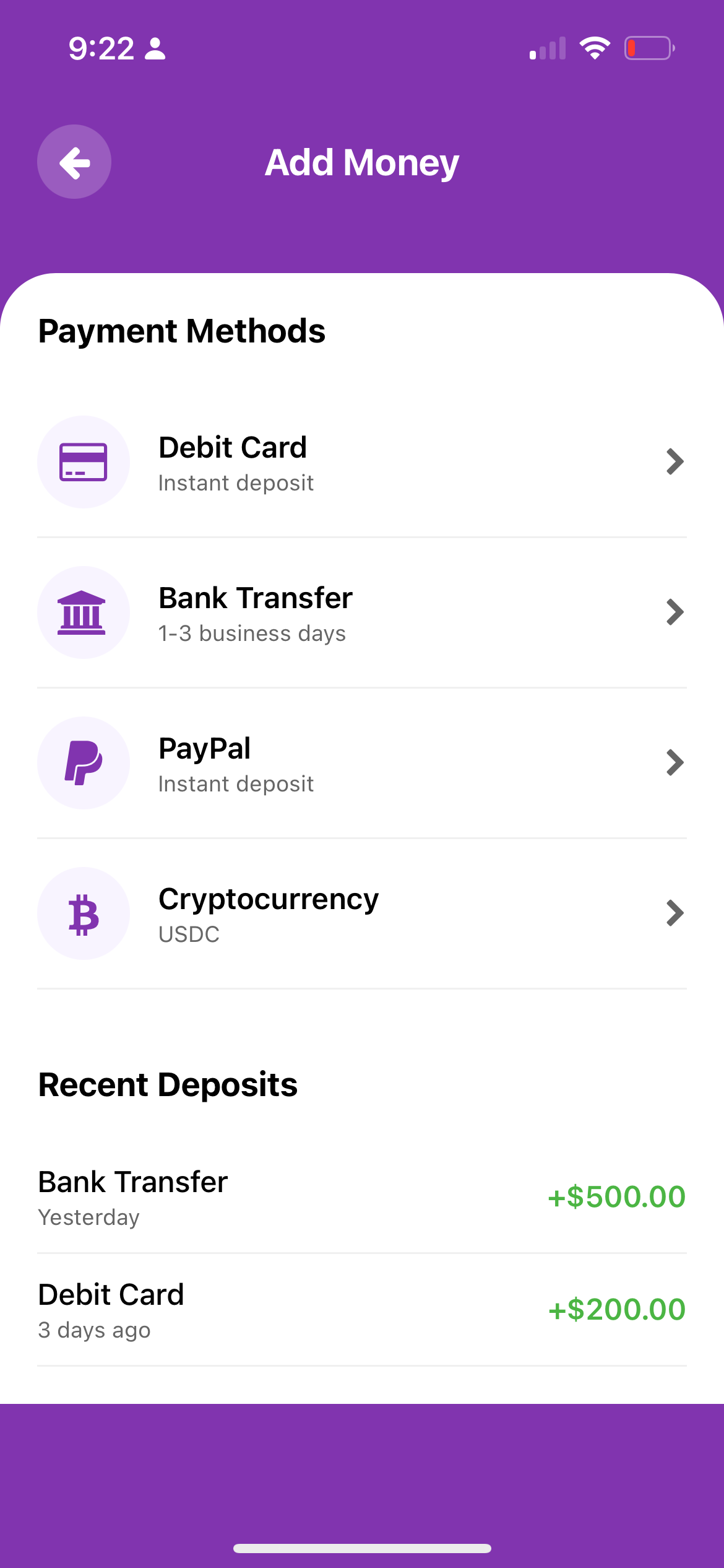 Add Money Screen