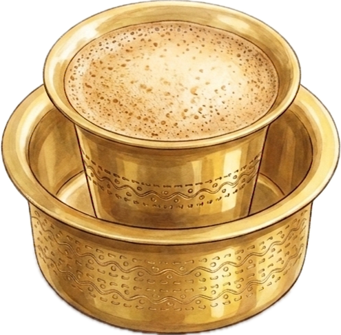 Traditional South Indian filter coffee in a brass dabara tumbler