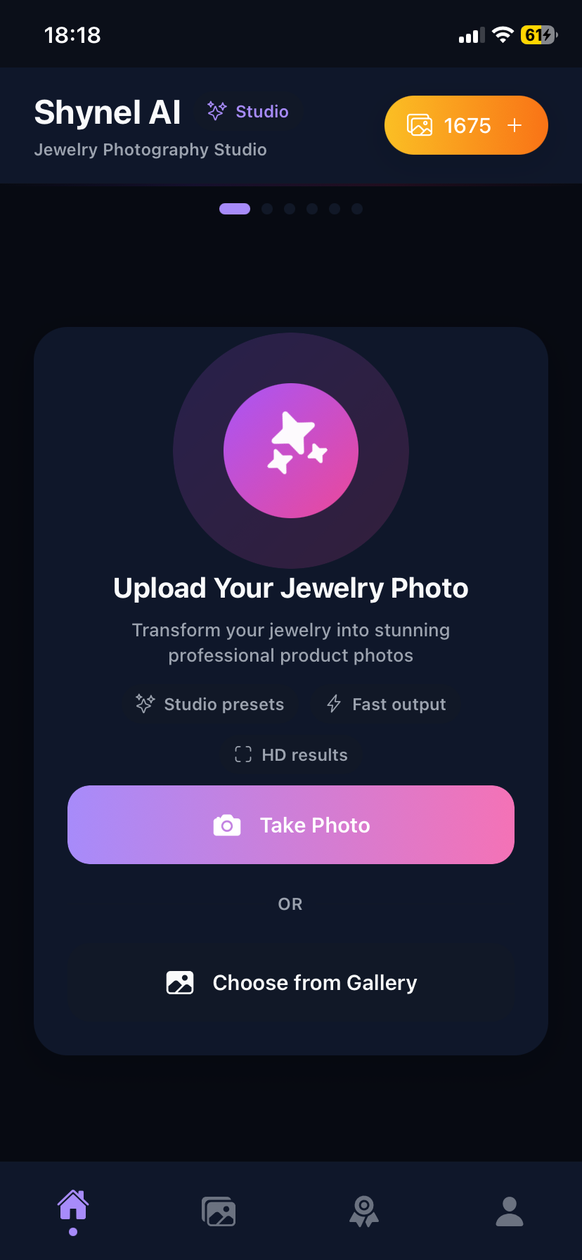 Shynel App - Upload jewelry photo screen