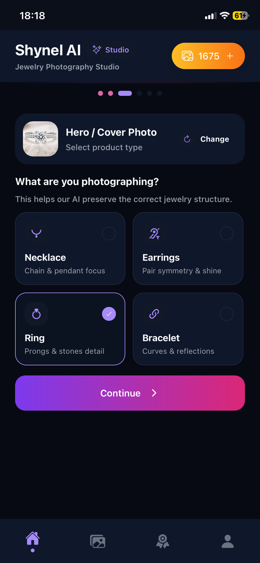 Shynel App - Select jewelry type