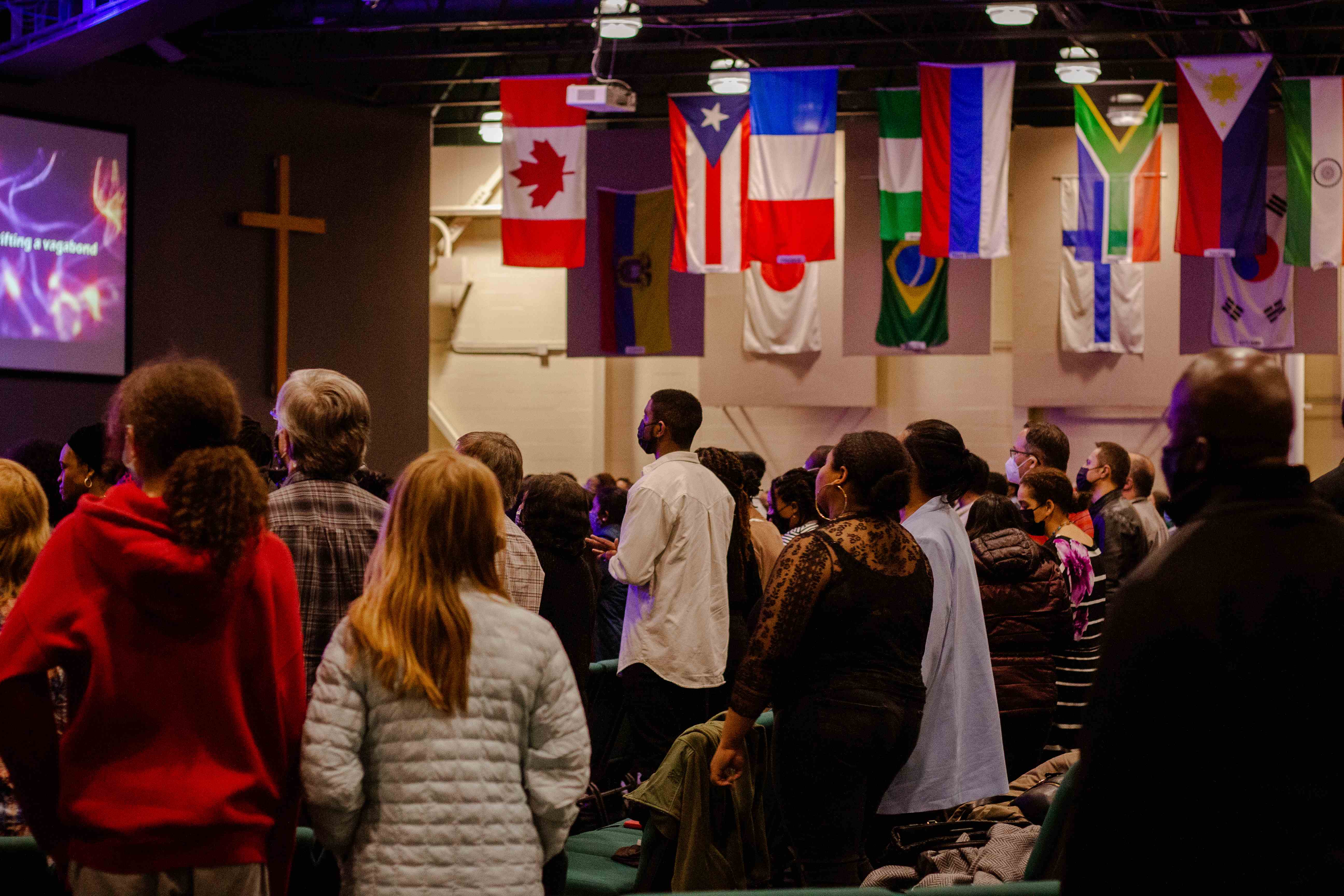 Audience with international flags
