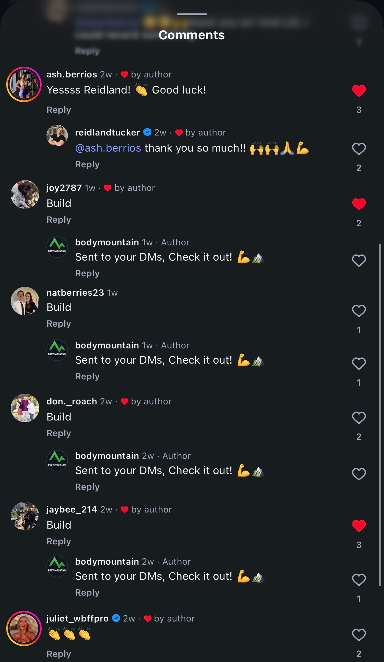 Body Mountain lead magnet comments — viewers commenting Build to receive the automated DM