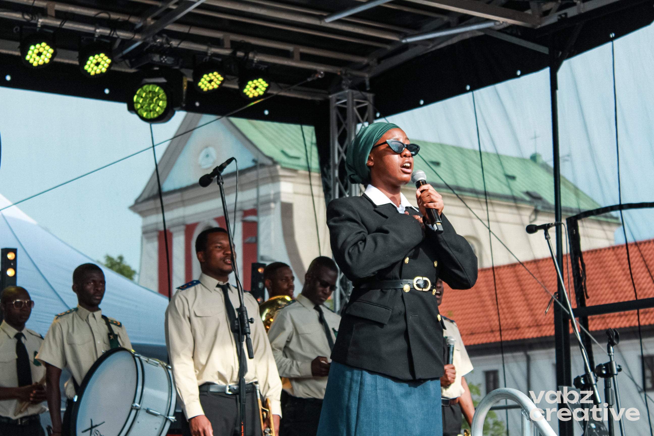 Lead singer with brass band