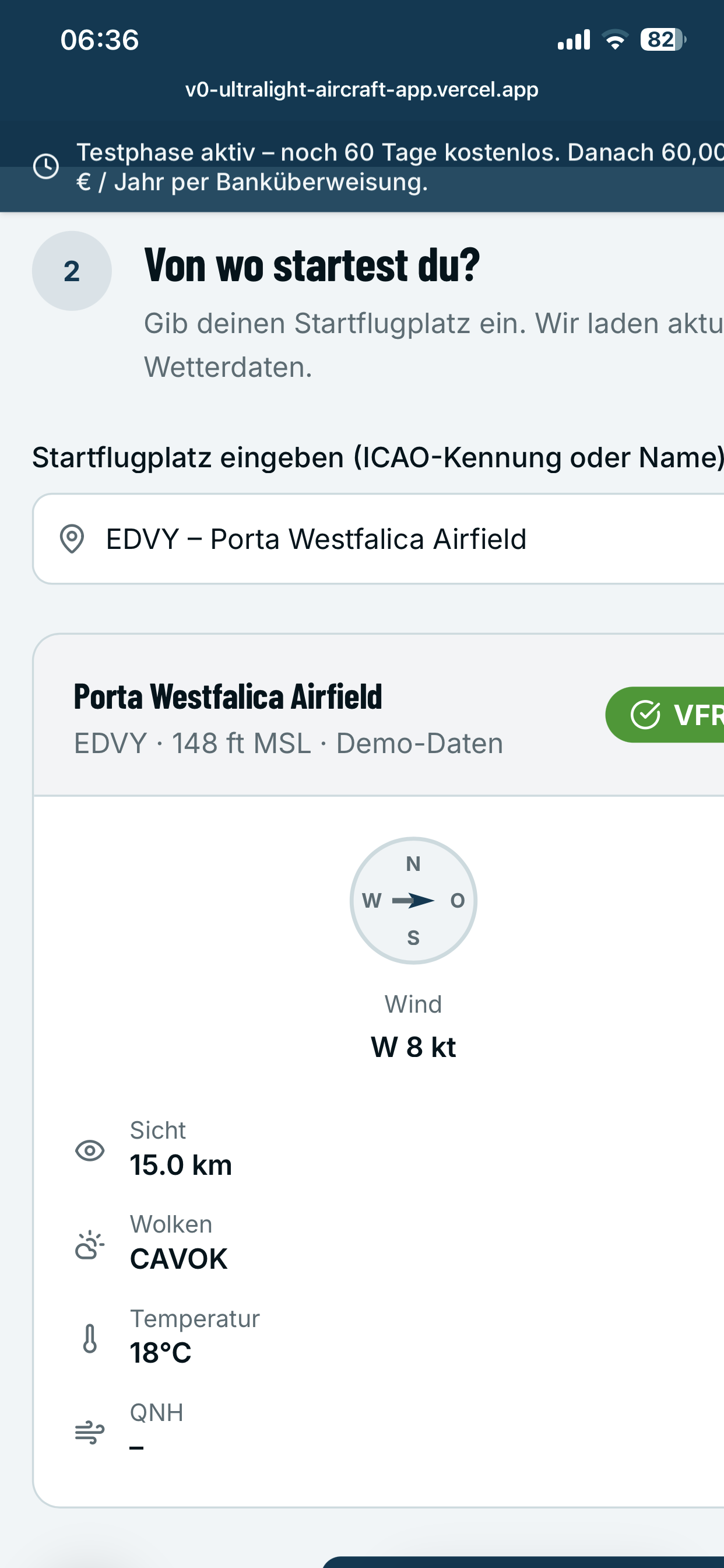 UL-Ausflugplaner App – Startflugplatz und Wetterdaten auf dem Smartphone