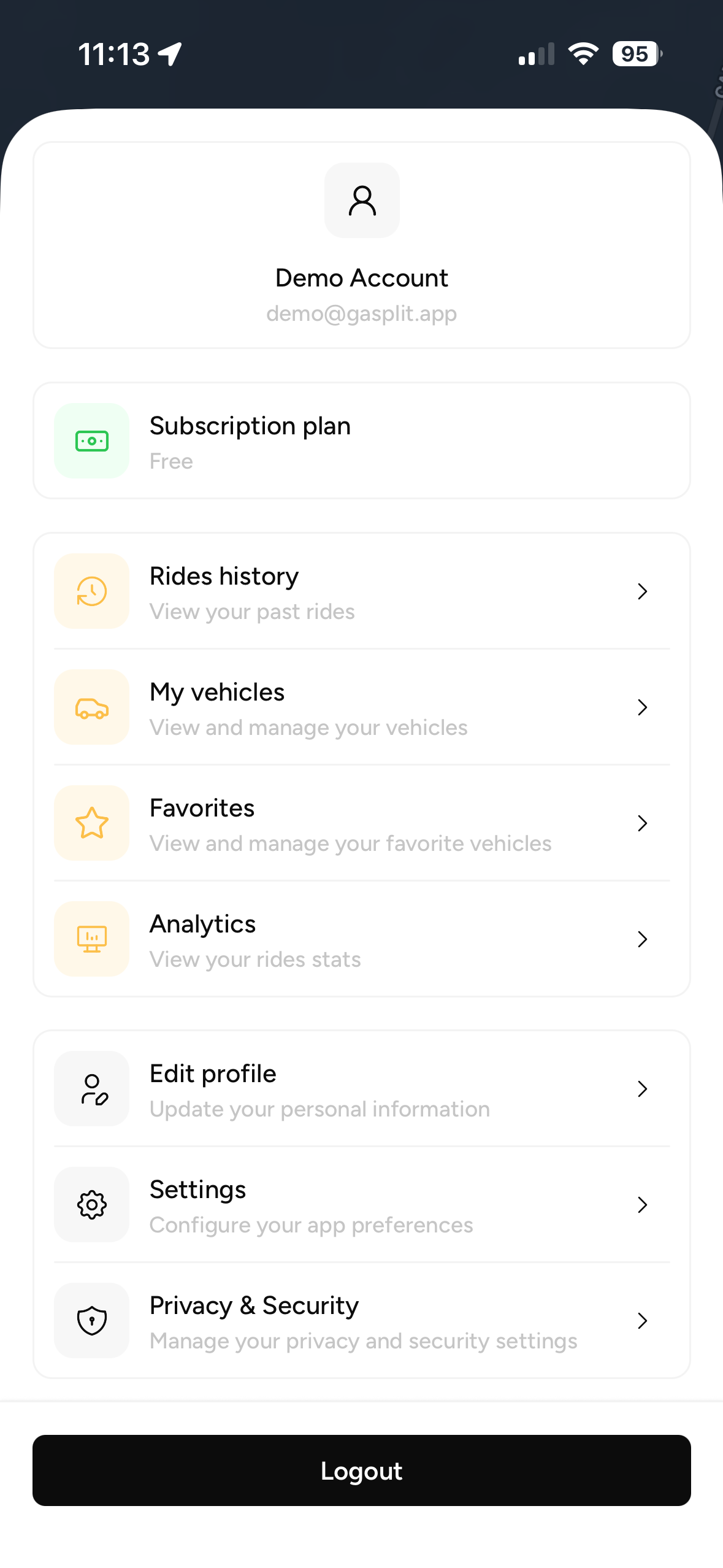 GasSplit - Profile screen
