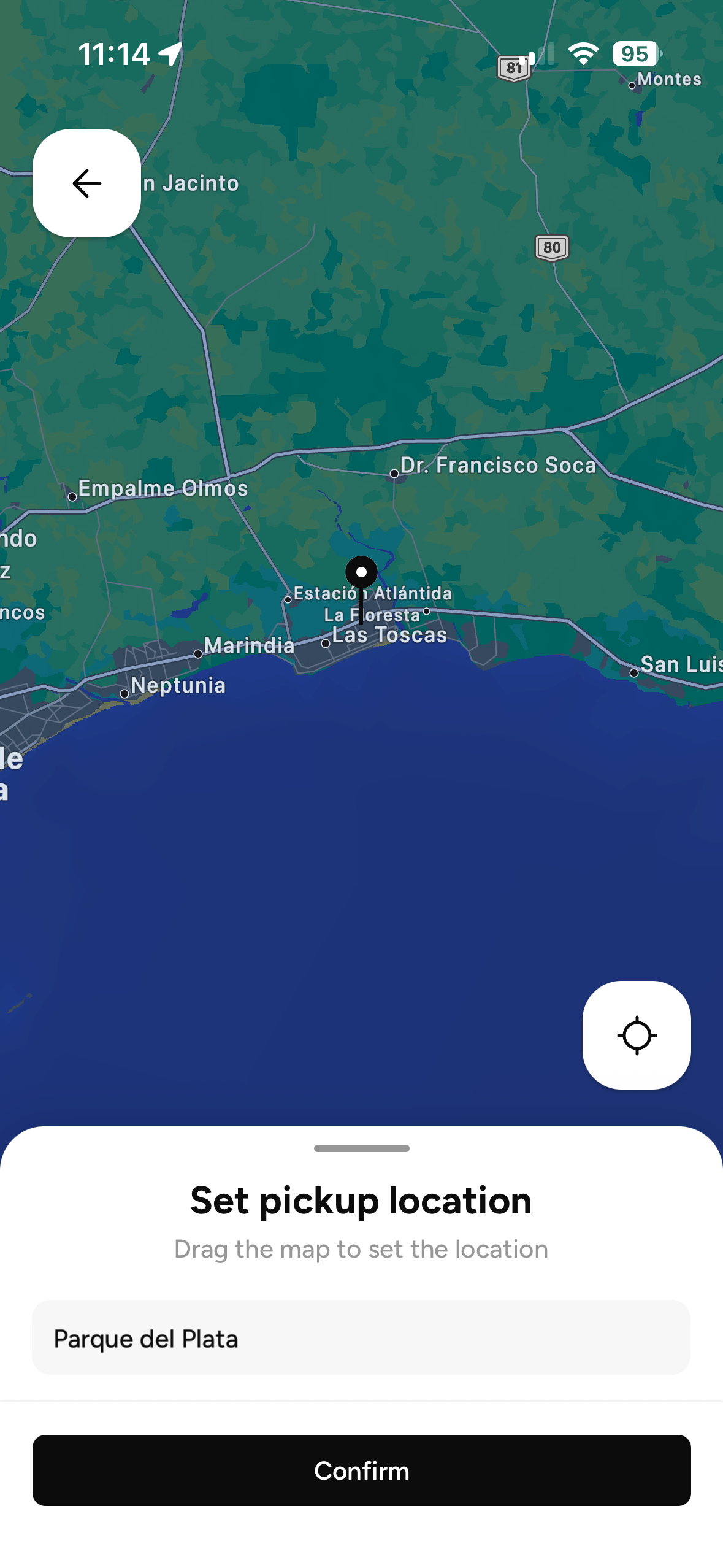GasSplit - Set pickup location screen