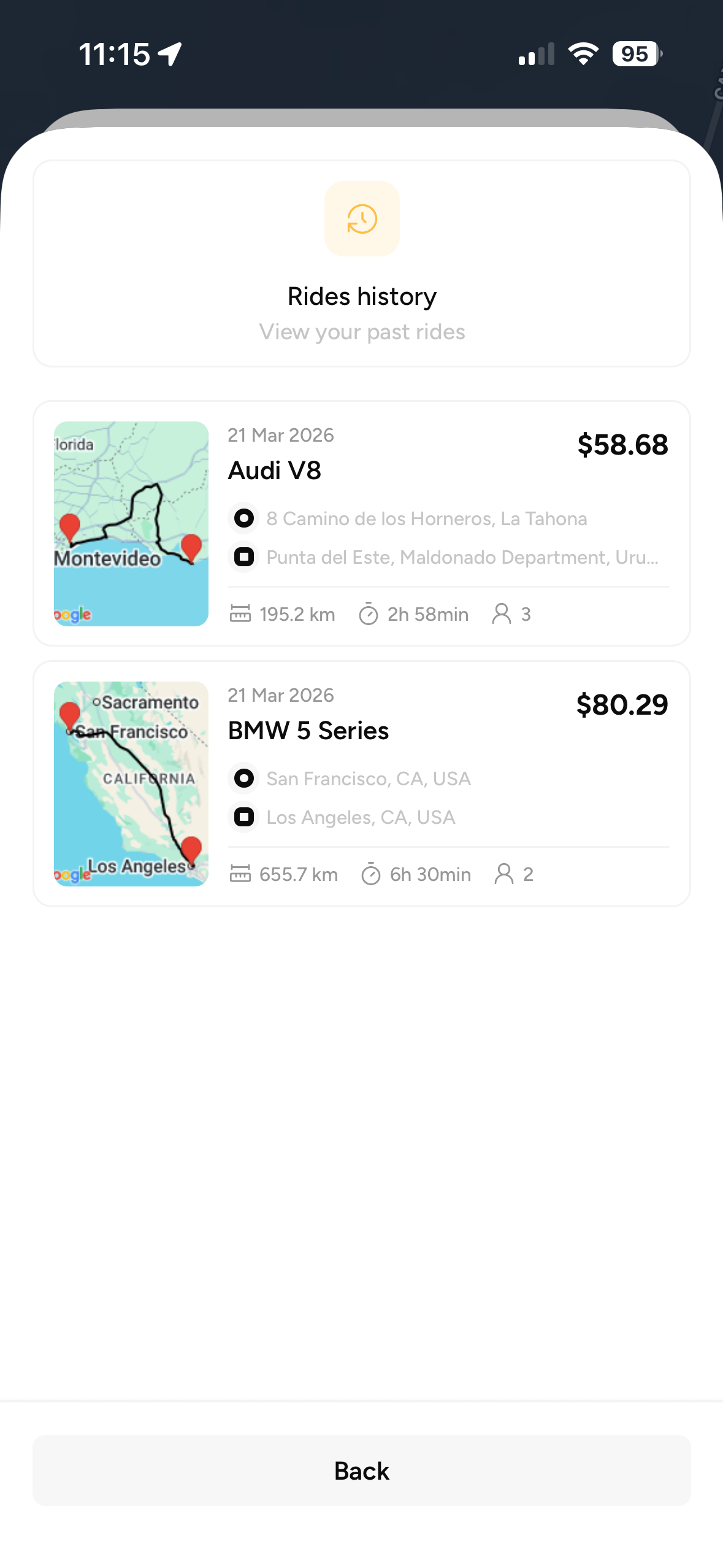 GasSplit - Rides history screen