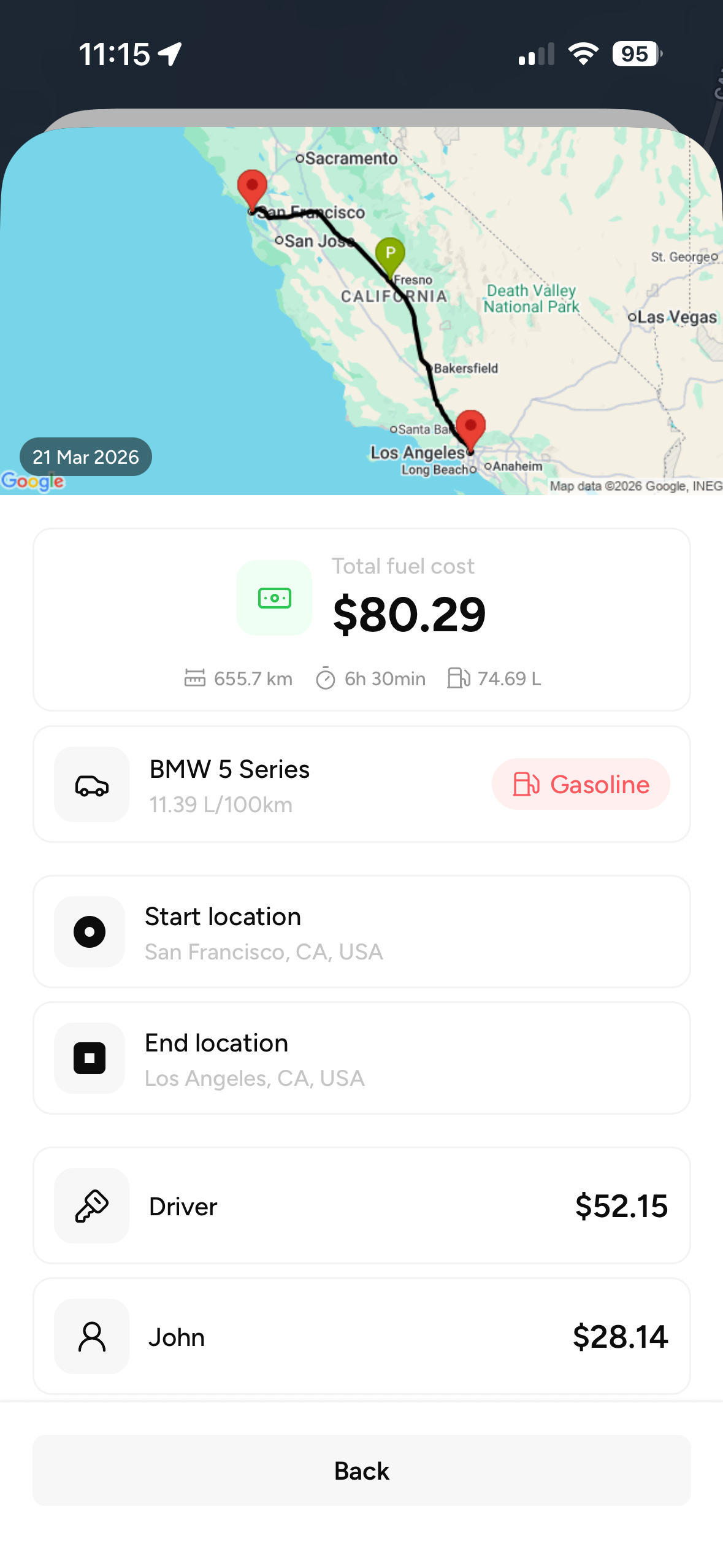 GasSplit - Trip details screen