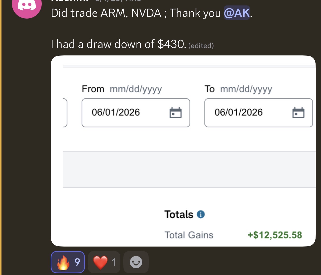 Member traded ARM and NVDA for total gains of +$12,525.58