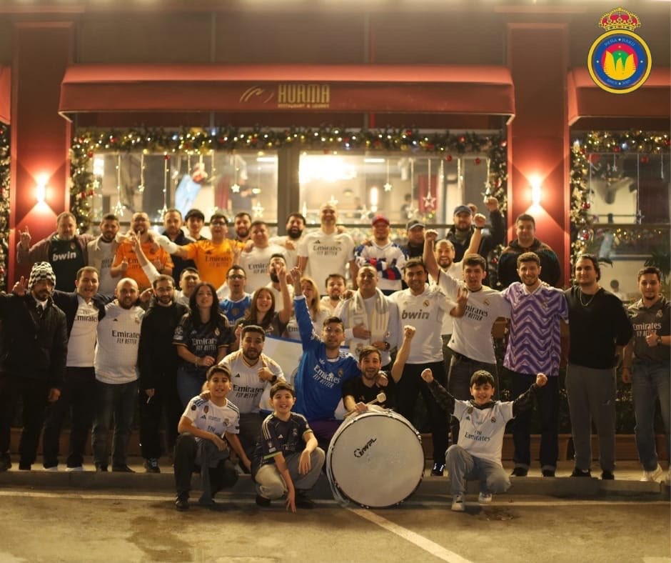 Peña Madridista Baku supporters celebrating outside