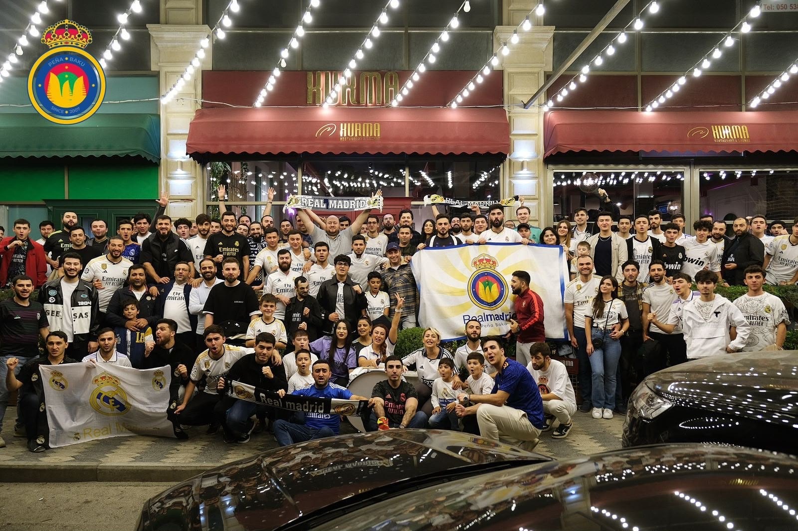 Large Peña Madridista Baku street gathering