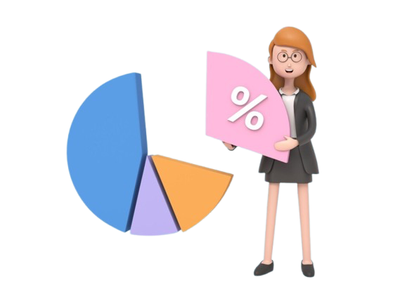 Financial advisor with percentage sign and pie chart