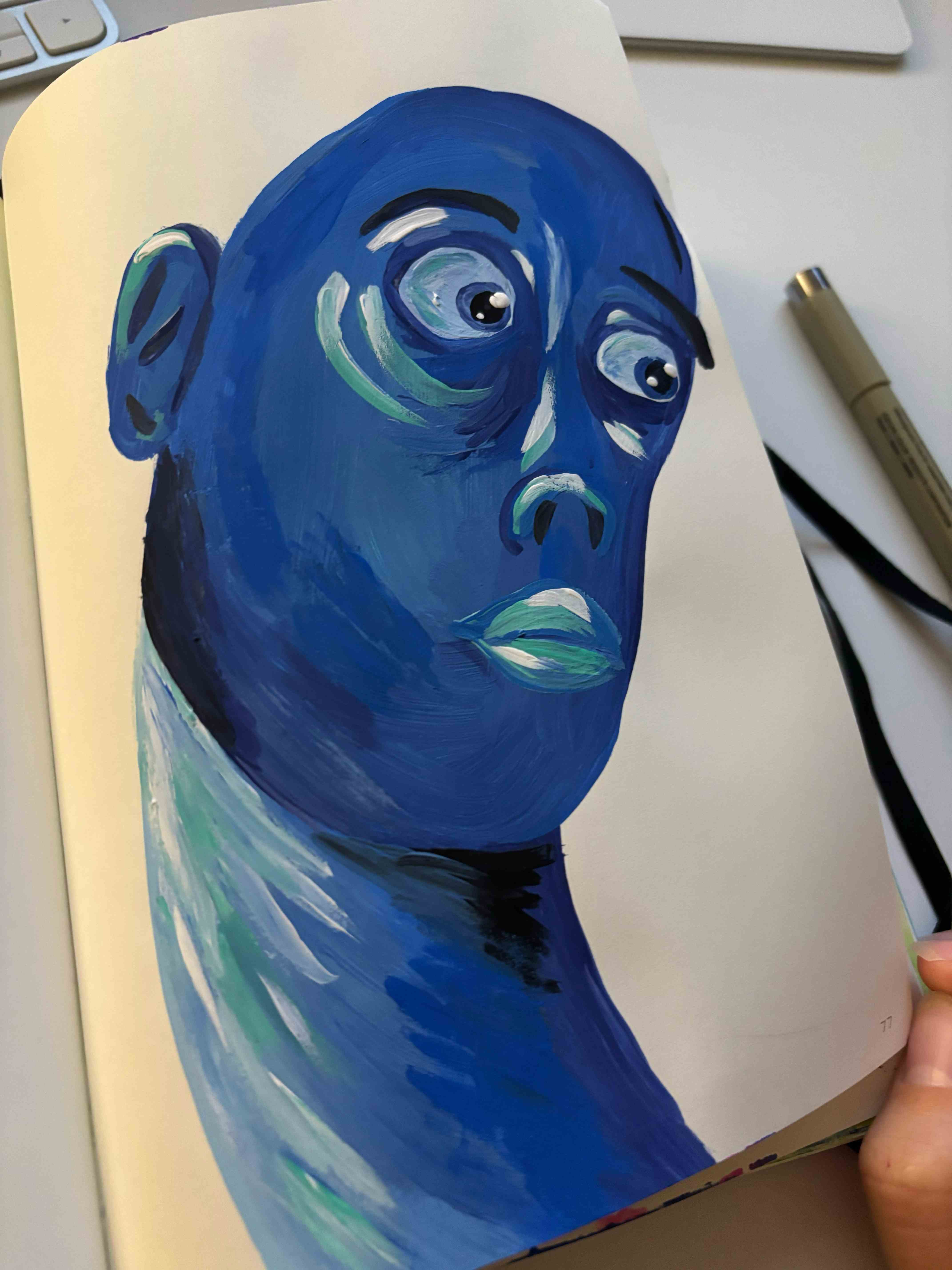 Blue monochromatic portrait
