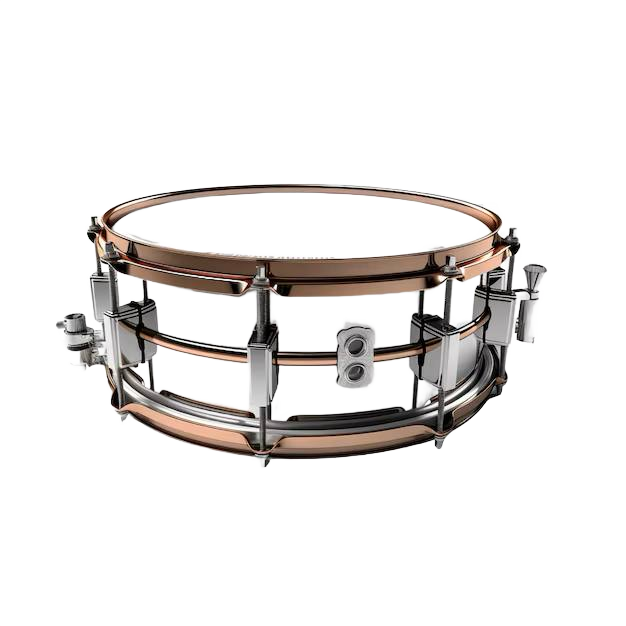 Professional snare drum with white finish and copper colored rims