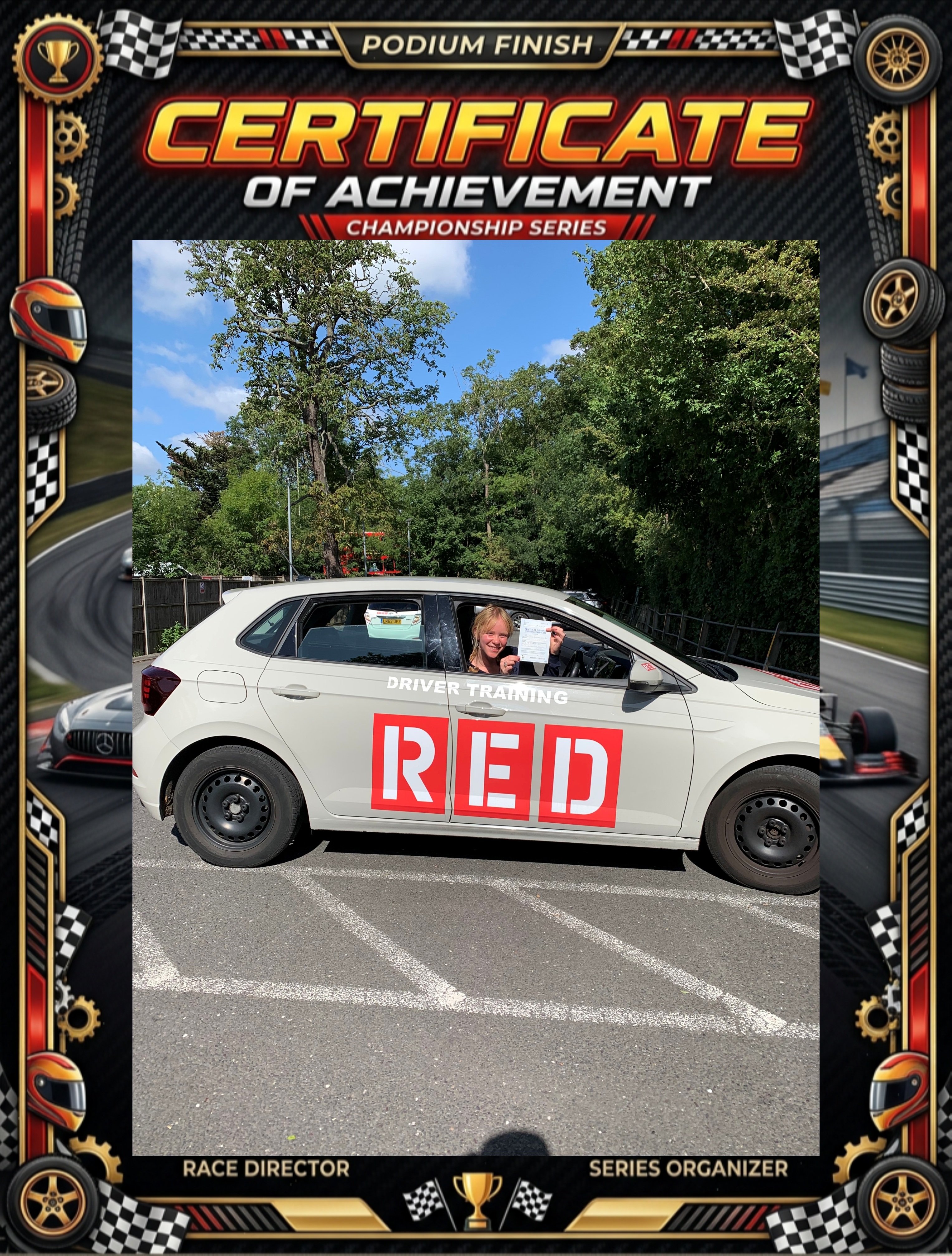 Successful driving test - happy student in car