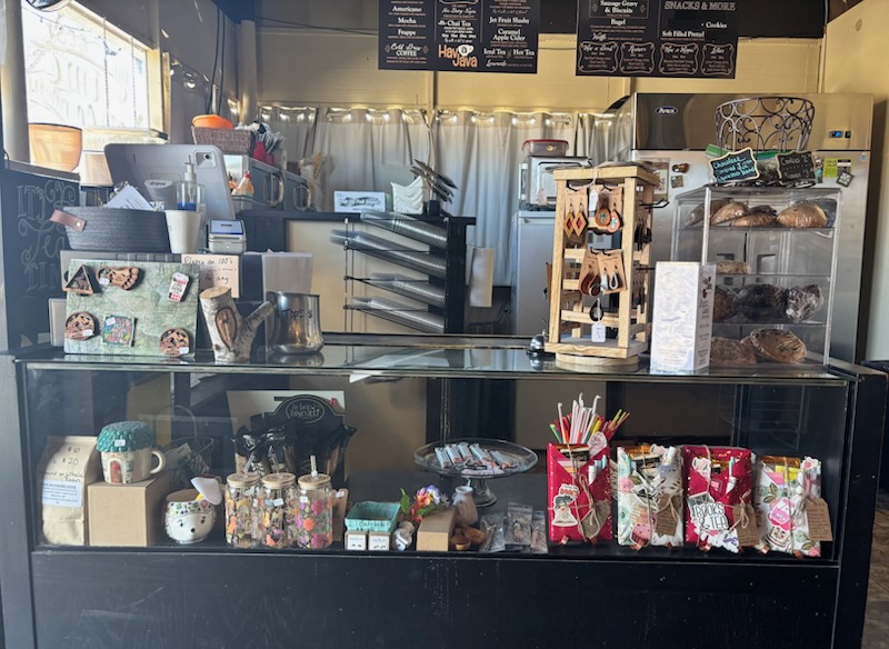Hav-A-Java counter with gift shop display and menu boards