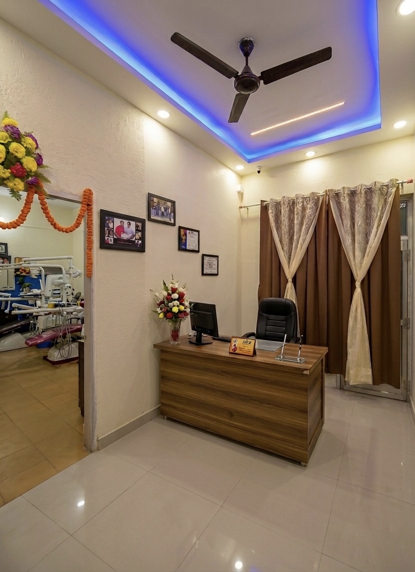 Consultation room with desk and dental equipment