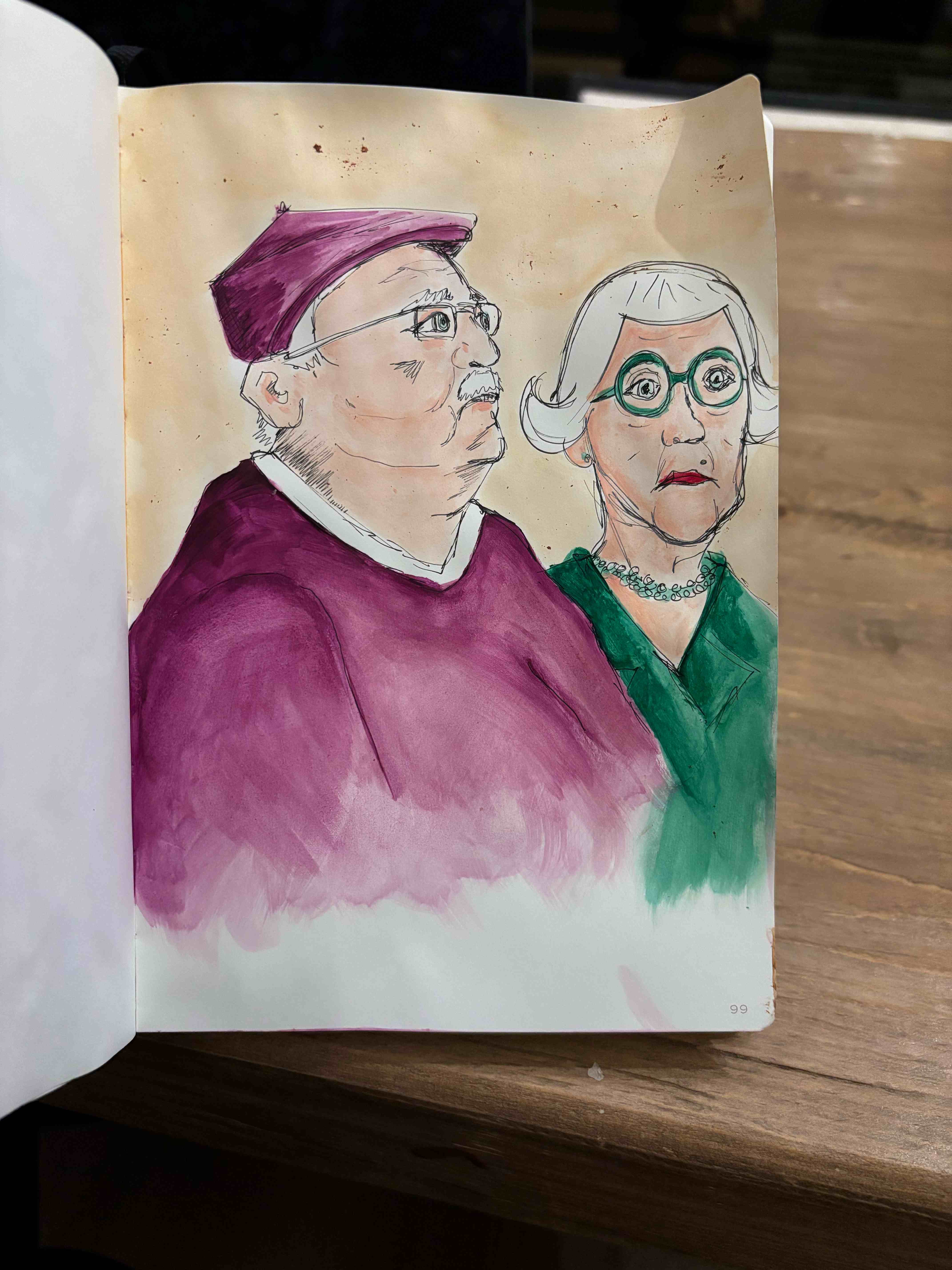 Portrait of elderly couple in watercolor