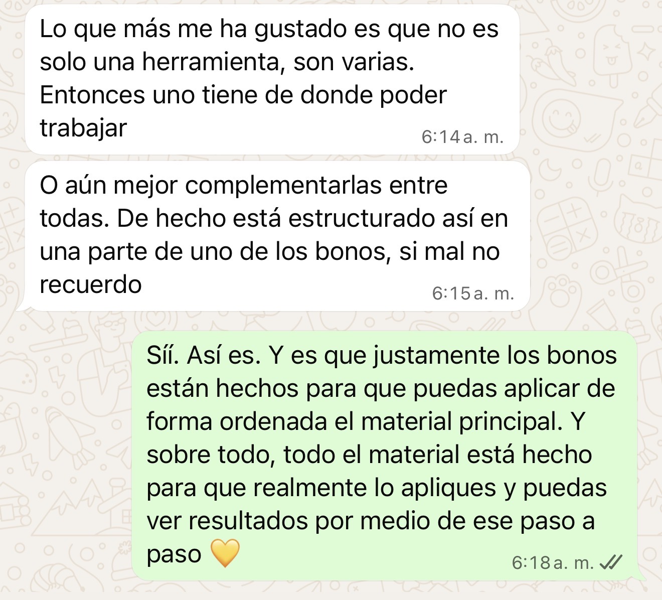 Testimonio: No es solo una herramienta, son varias. Los bonos complementan el trabajo principal y el material esta hecho para aplicarlo