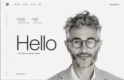 Bold Portrait template - Hello hero design with large typography overlay