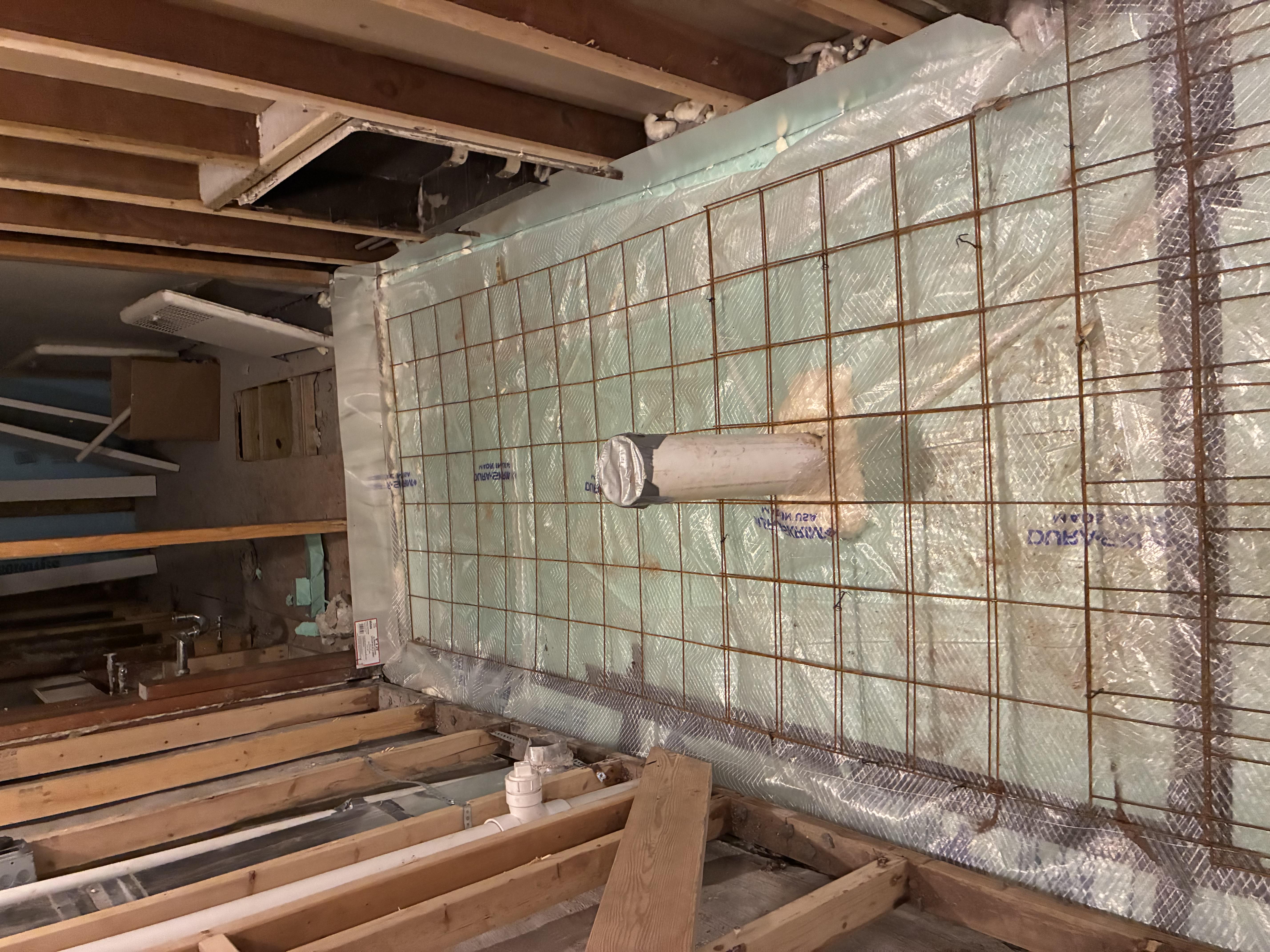 Basement floor prep with rebar mesh