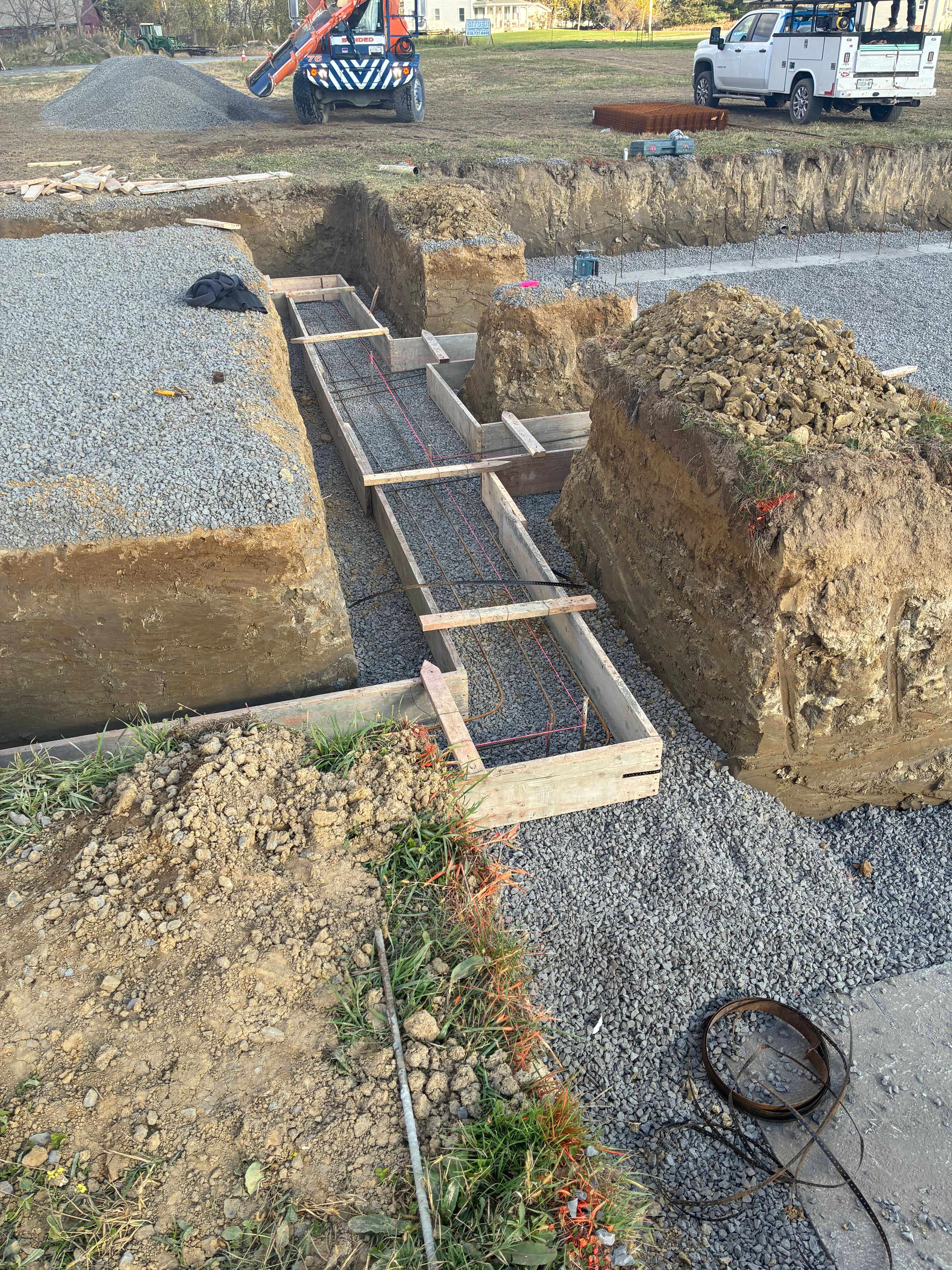 Footing trench with forms and equipment