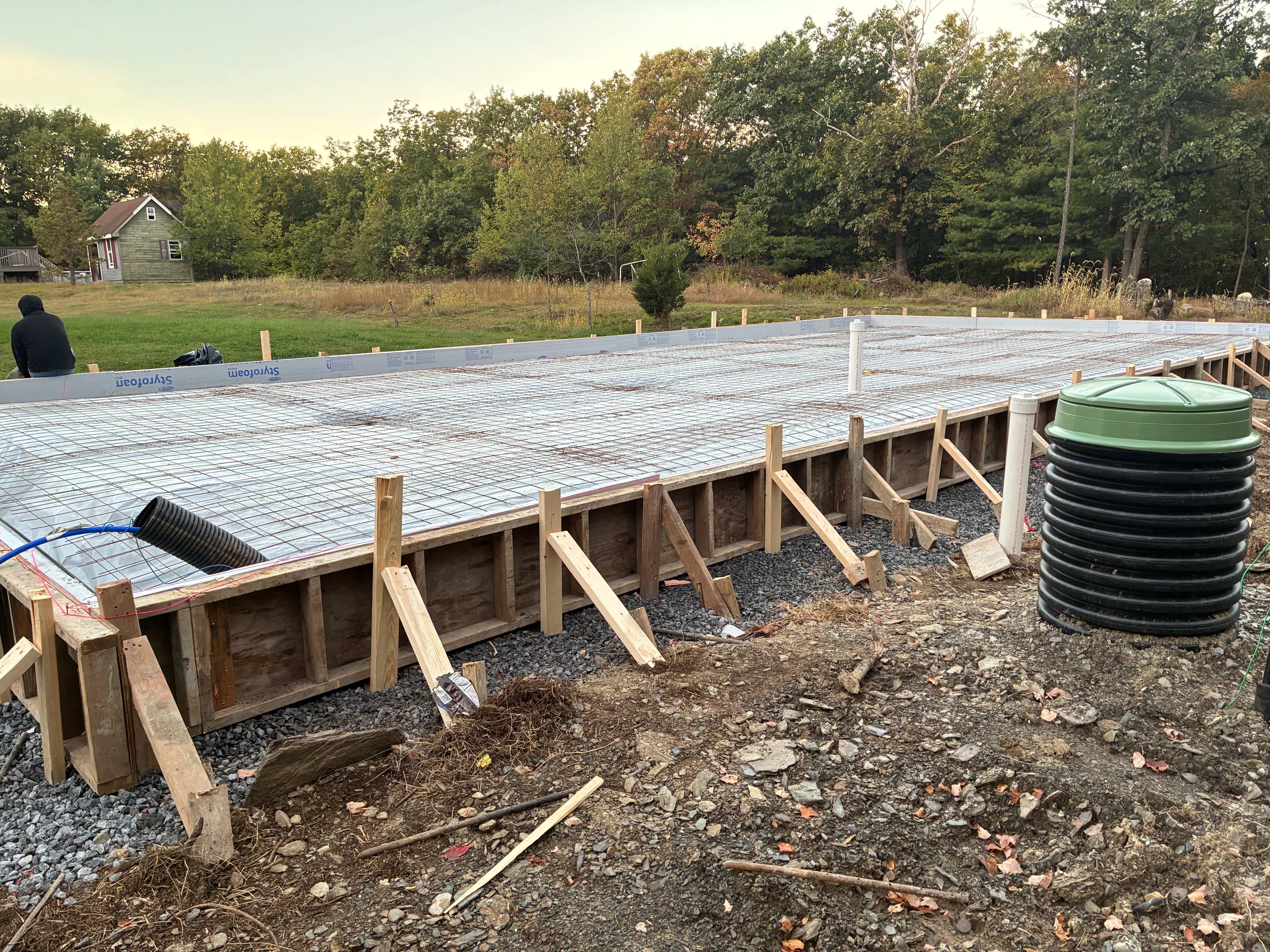 Large slab preparation with insulation and rebar