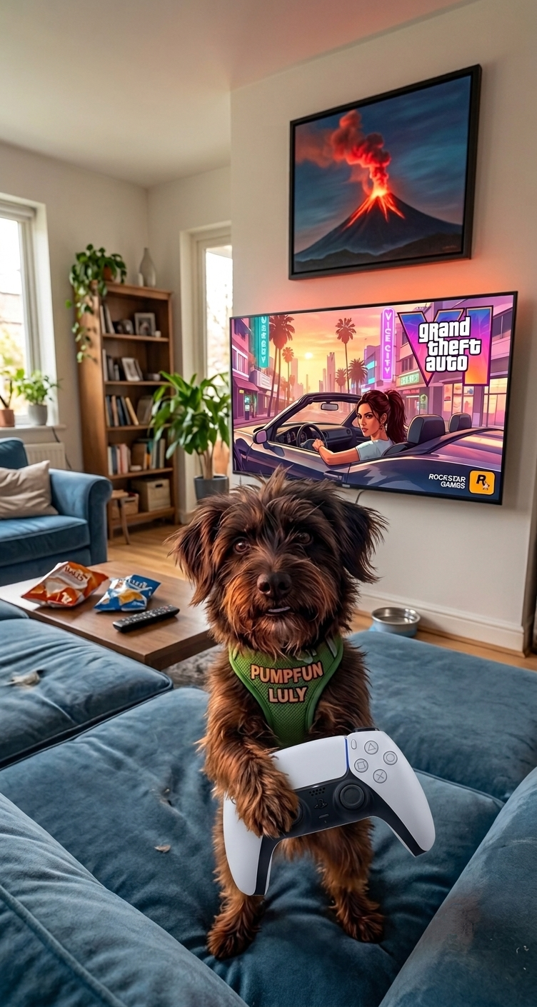Luly at home with gaming controller