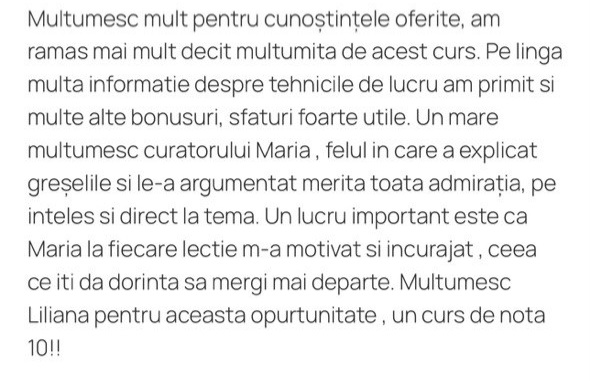 Recenzie cursantă – curs de nota 10