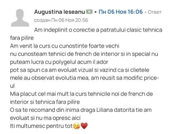 Recenzie Augustina Ieseanu – cursantă mulțumită