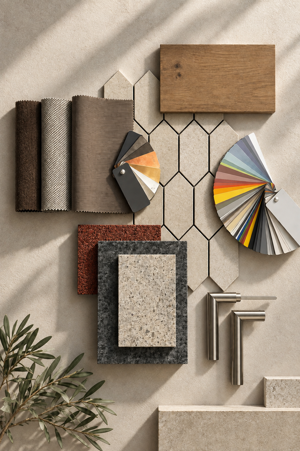 Materialien, Oberflächen und Farbmuster für Architektur