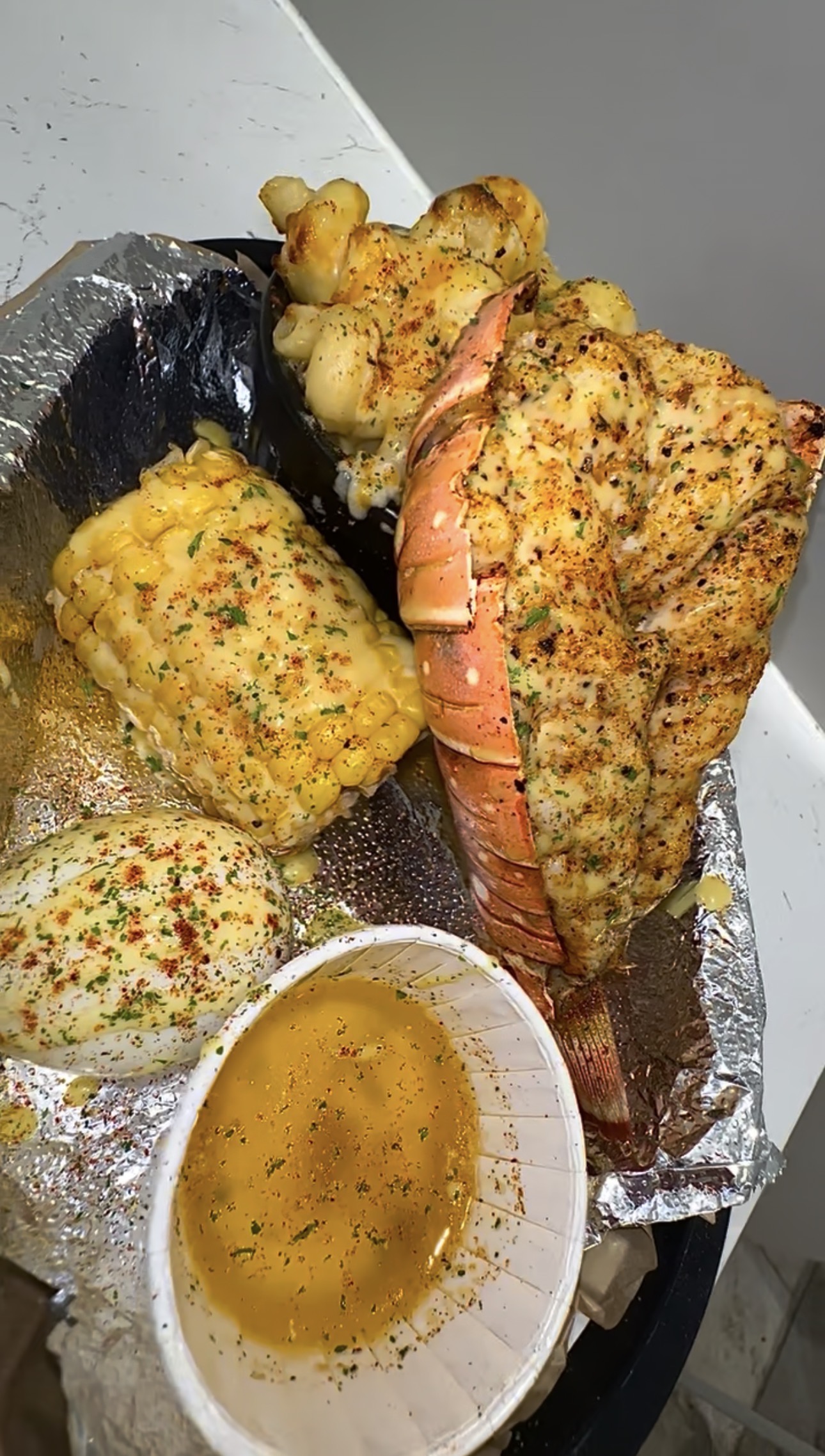 Lobster tail with corn and butter