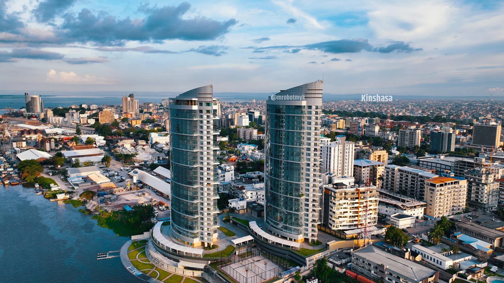 Modern Kinshasa skyline with twin towers