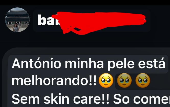 Feedback de cliente sobre melhoria de pele