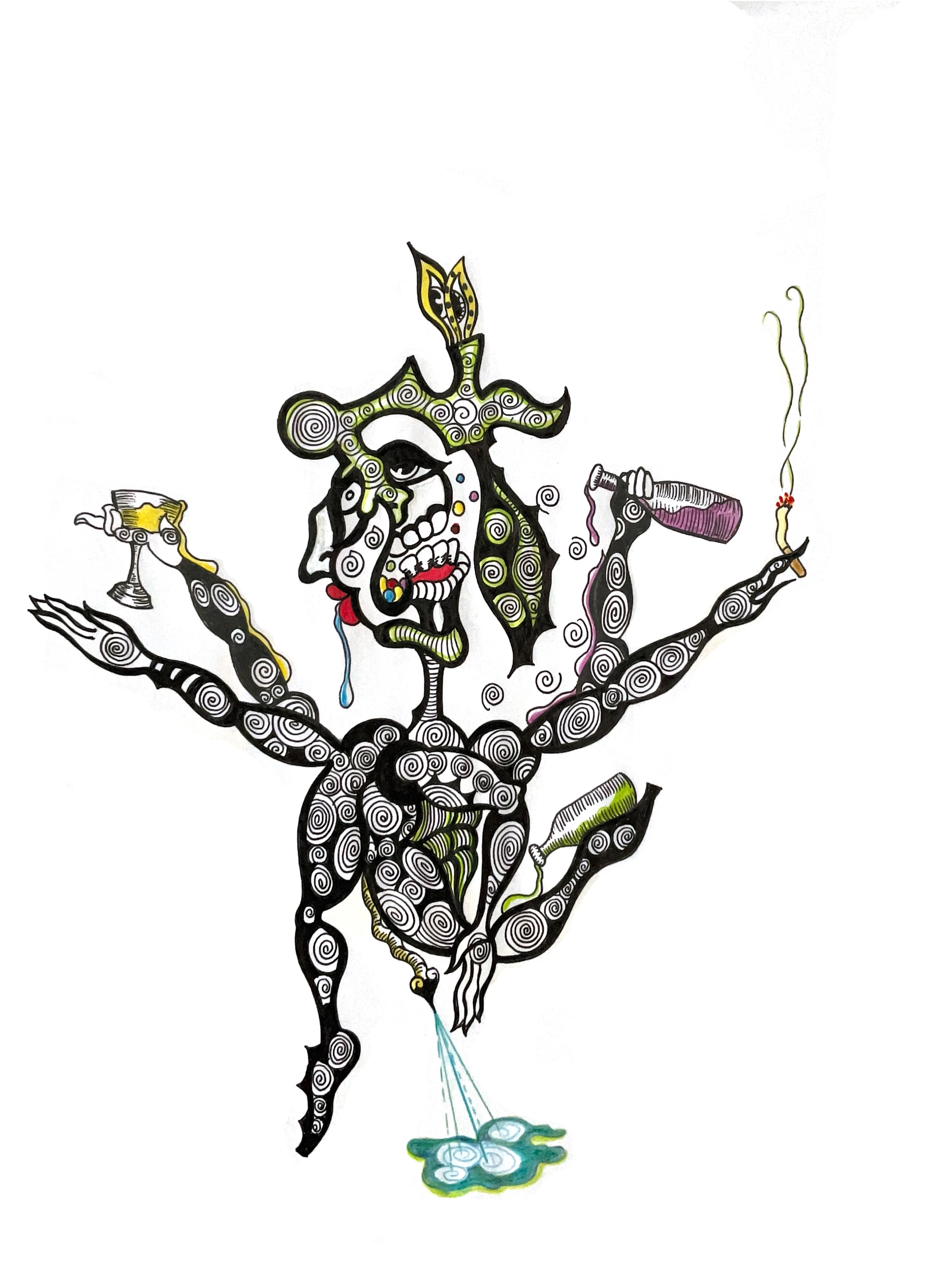 Surreal figure with multiple arms