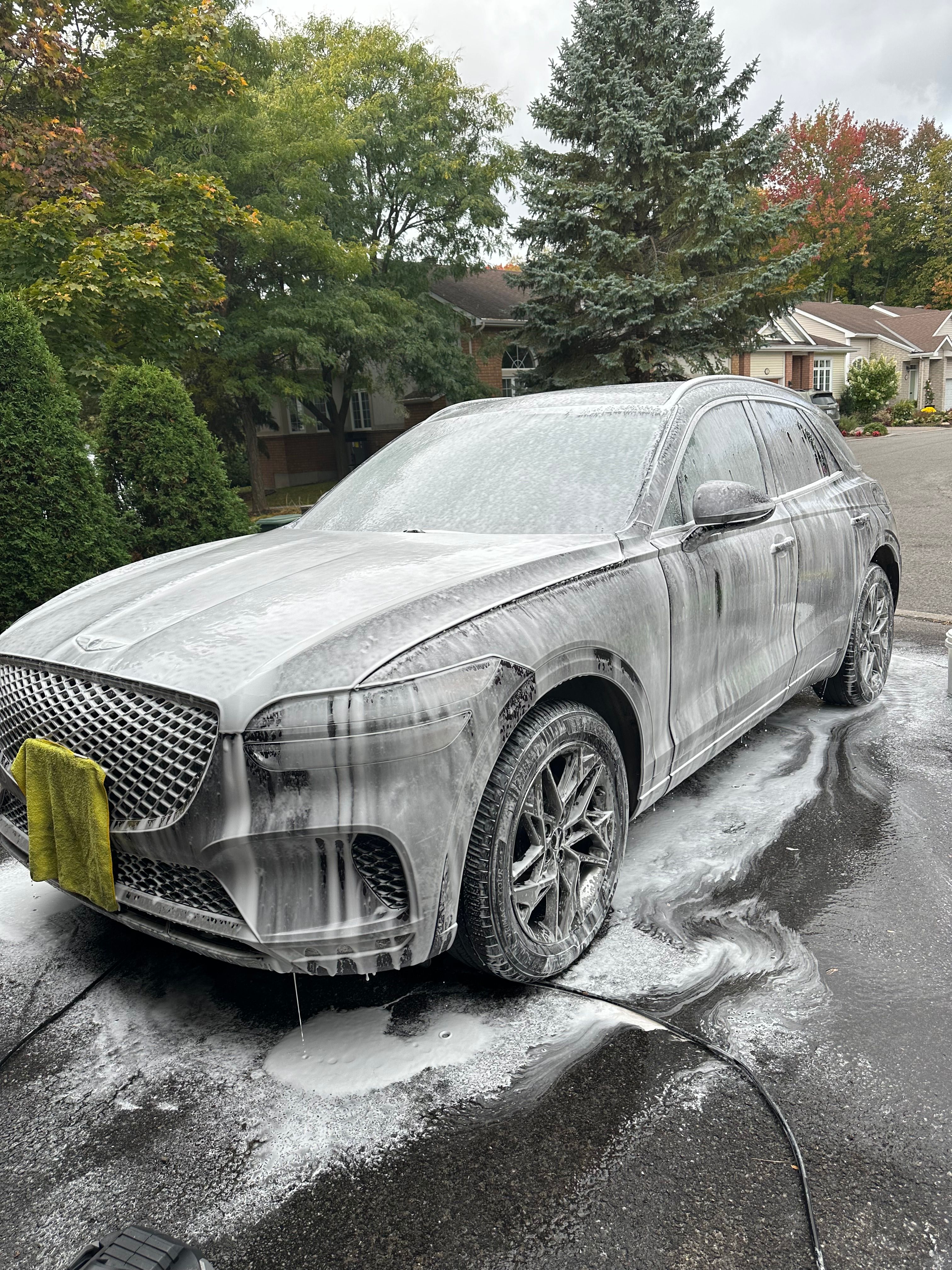Genesis GV70 foam wash in progress