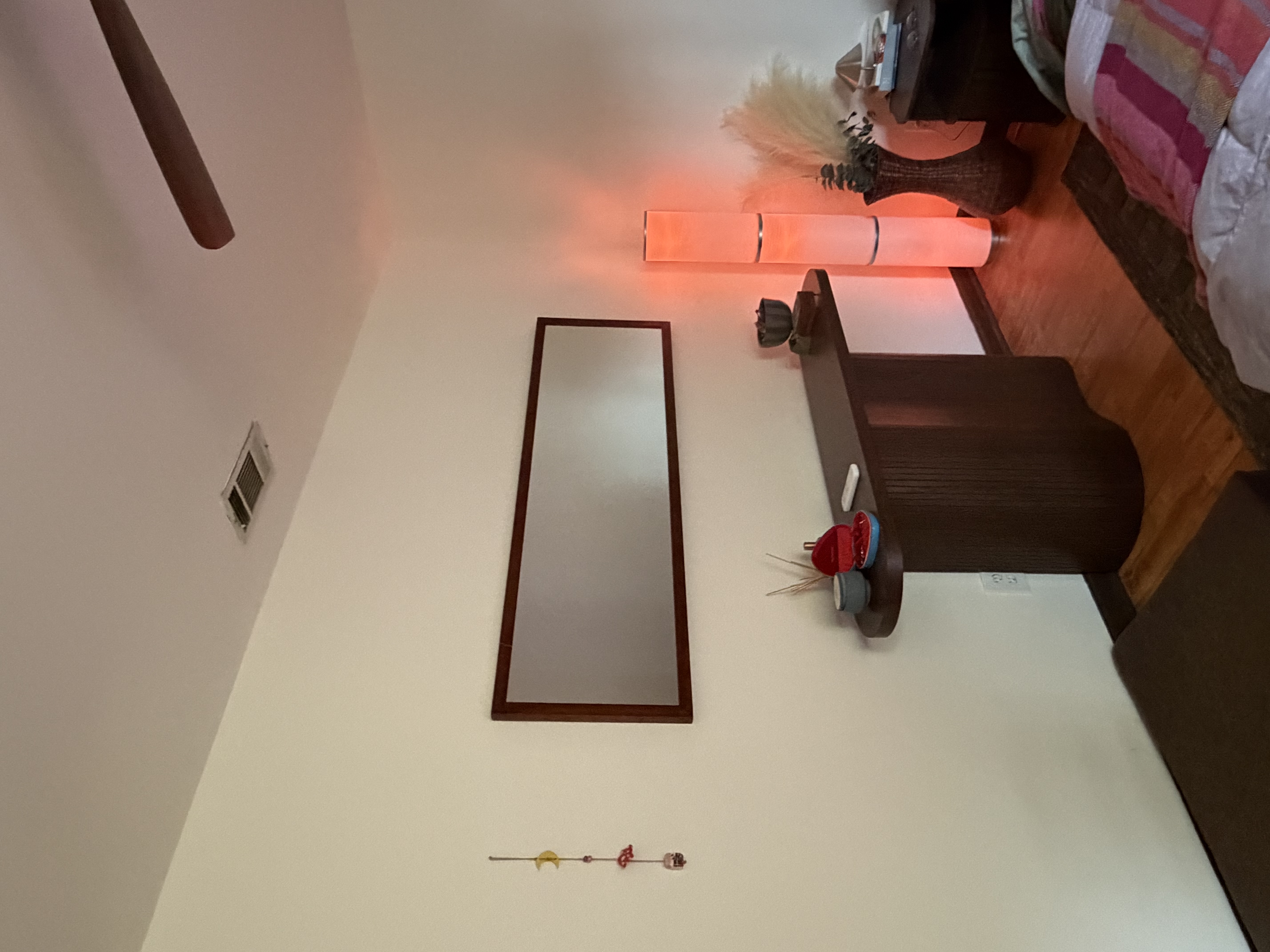 Master bedroom with modern console and ambient lighting