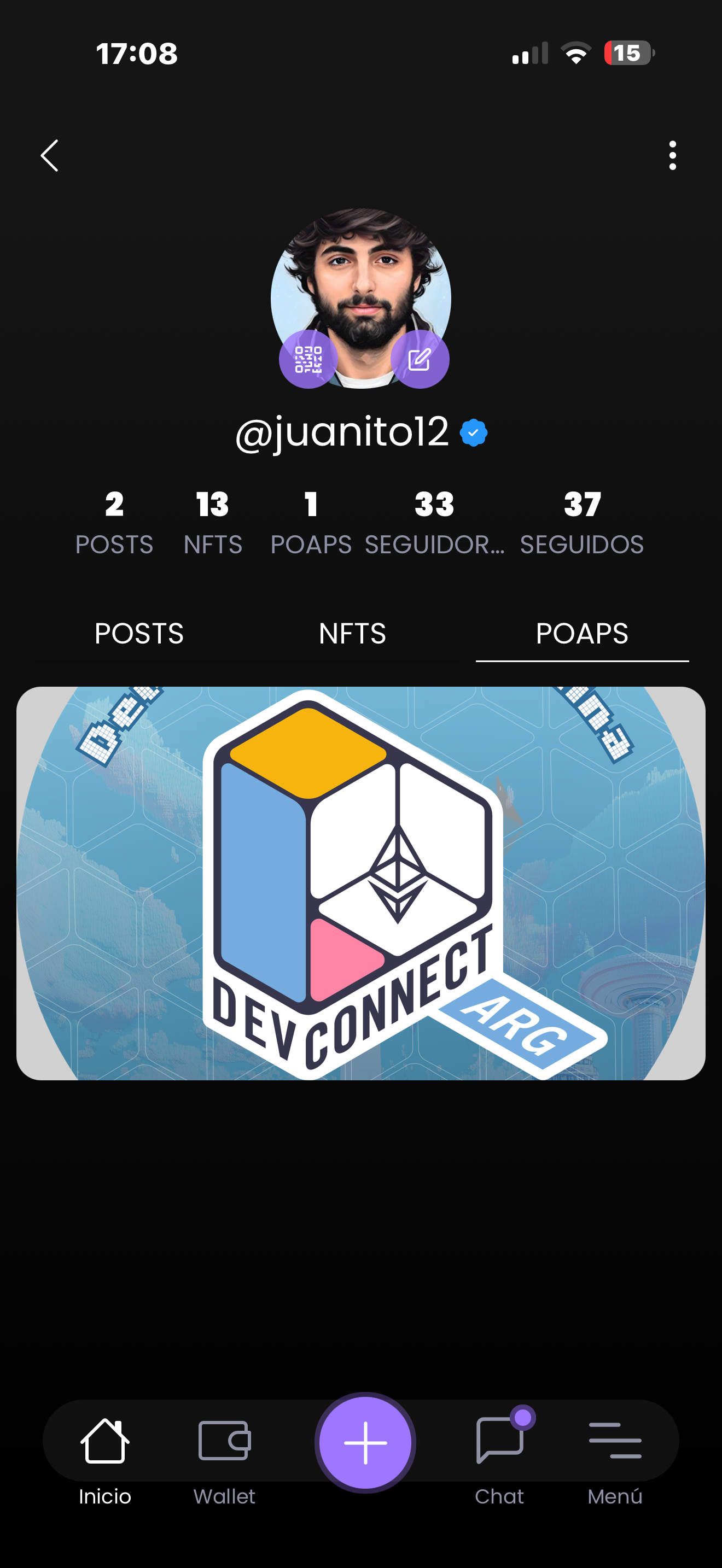 Perfil de usuario con POAPs y NFTs
