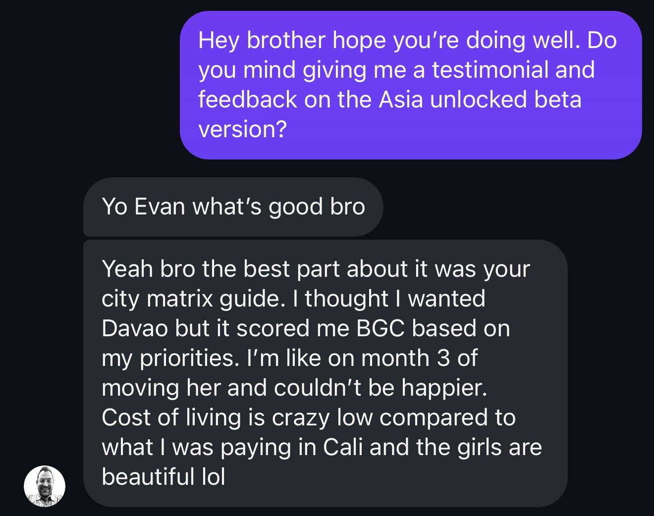Davao → BGC testimonial