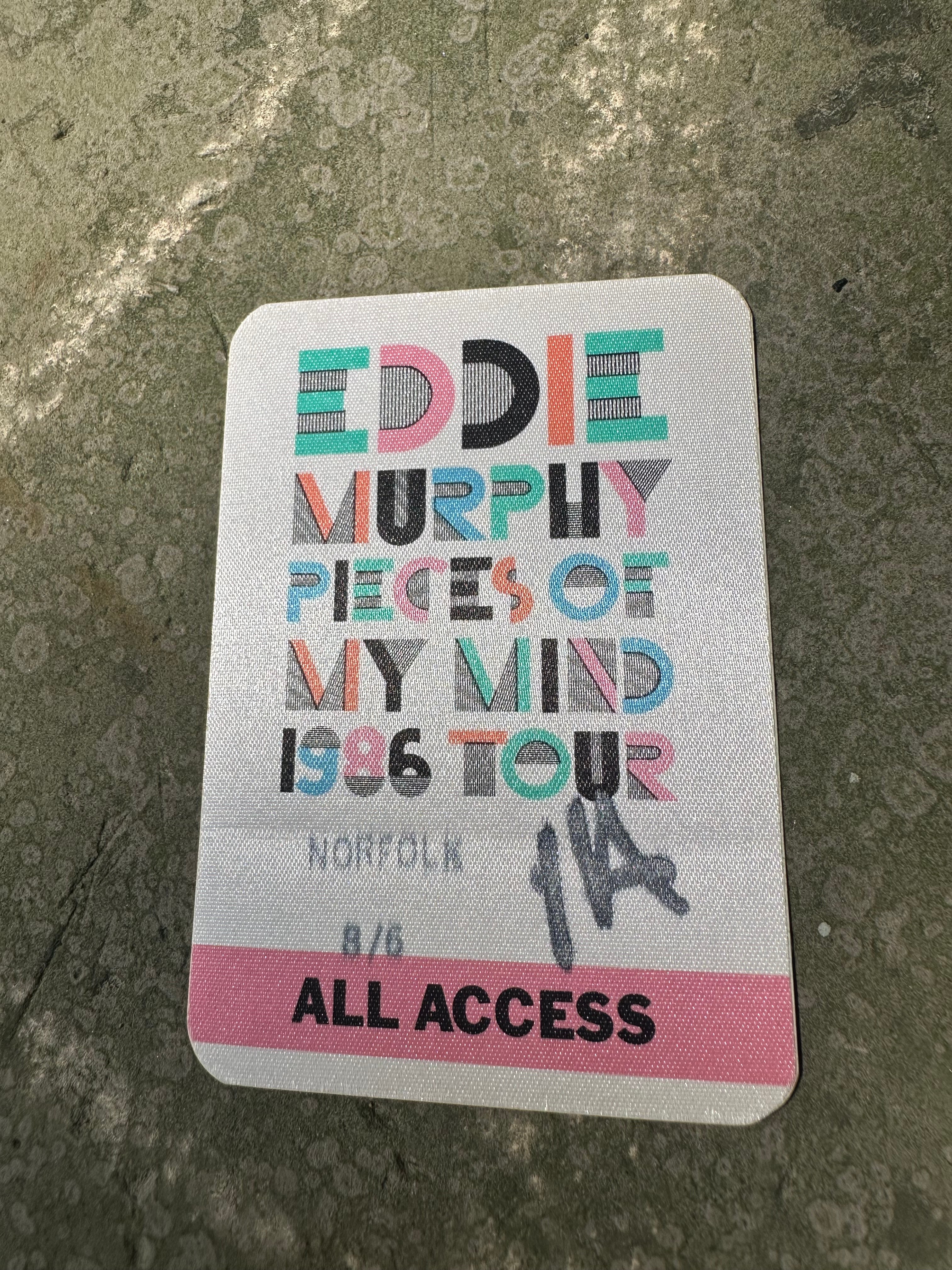 Eddie Murphy "Pieces Of My Mind" 1986 Tour All Access Pass – Norfolk VA, 8/6/1986